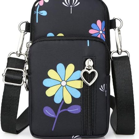 Women Crossbody Cell Phone Purse Wallet Wristband Armband Bag for iPhone 16 15 14 Pro Max/Plus, Galaxy S25 Ultra S24 S23 S22 Ultra Plus S21 FE A15 A16 A05 A03S, Moto G Power G Play (Black Flower-L)
