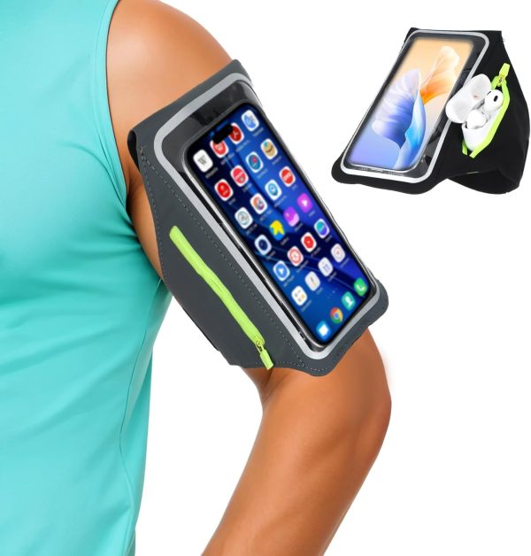 2pcs Running Armband with Earphone Bag, Water Resistant Sports Phone Holder Case & Zipper Slot Car Key Holder for Various Types of Mobile Phones,for Within 6.8 Inch Phones