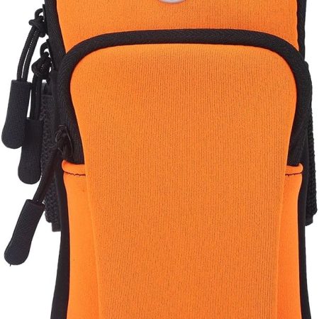 Arm Pouch, Running Armband Bag for Phone & Keys Zipper Multi-Layer Wallet Pocket for Outdoor Jogging Sports Gym(Orange)