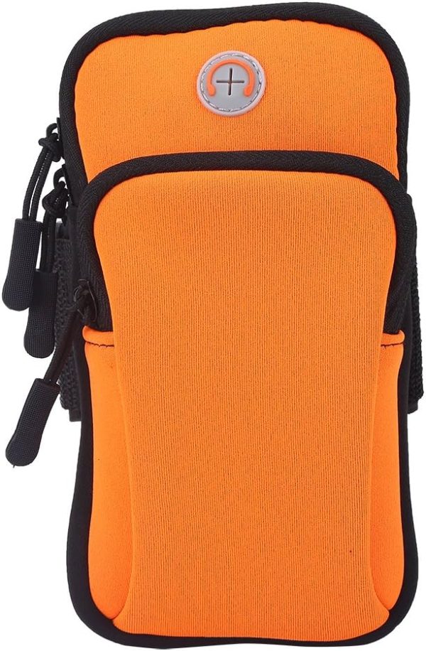 Arm Pouch, Running Armband Bag for Phone & Keys Zipper Multi-Layer Wallet Pocket for Outdoor Jogging Sports Gym(Orange)
