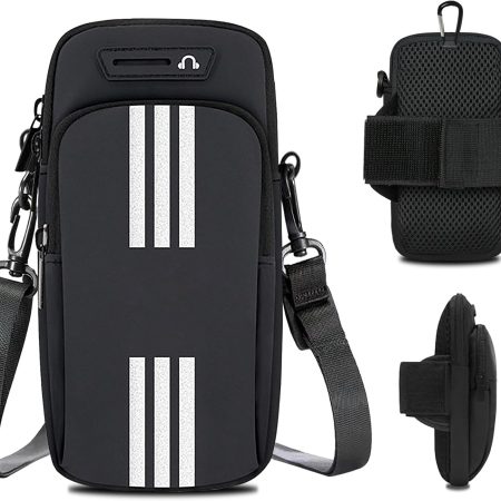 Phone Holder for Running Armband Cell Phone Purse Crossbody for Women Men Kids,iPhone 16 15 14 13 12 11 Pro Max Xs 16e Xr X 8 7 Plus SE Mini Pouch,Galaxy S25 S24 Ultra Edge Note Arm Bag Black