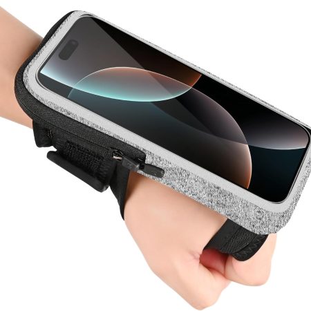 Armband for Phone for Runing, Wrist Phone Holder for Running for iPhone Pro Max Plus SE (16/15/14/13/12/11/X/XR) Galaxy S24/S23/S22/S21, Frearmband with Adjustable Strap & Card Slot(Grey