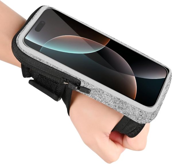 Armband for Phone for Runing, Wrist Phone Holder for Running for iPhone Pro Max Plus SE (16/15/14/13/12/11/X/XR) Galaxy S24/S23/S22/S21, Frearmband with Adjustable Strap & Card Slot(Grey