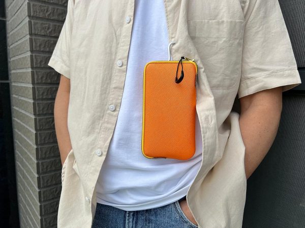 Neoprene Phone Pouch, Lightweight Protective Cellphone Sleeve with Large Zipper Opening, Inner Pocket, Thermal Insulated, Durable Cell Phone Carrier for iPhone & Smartphones [ Orange ]